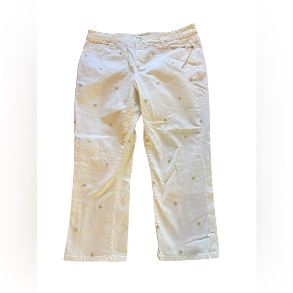 Coldwater Creek White Pants with Embroidered Flowers Womens Size 16